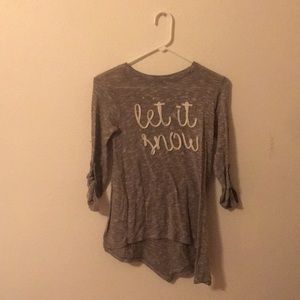Quarter length sleeve let it snow gray top